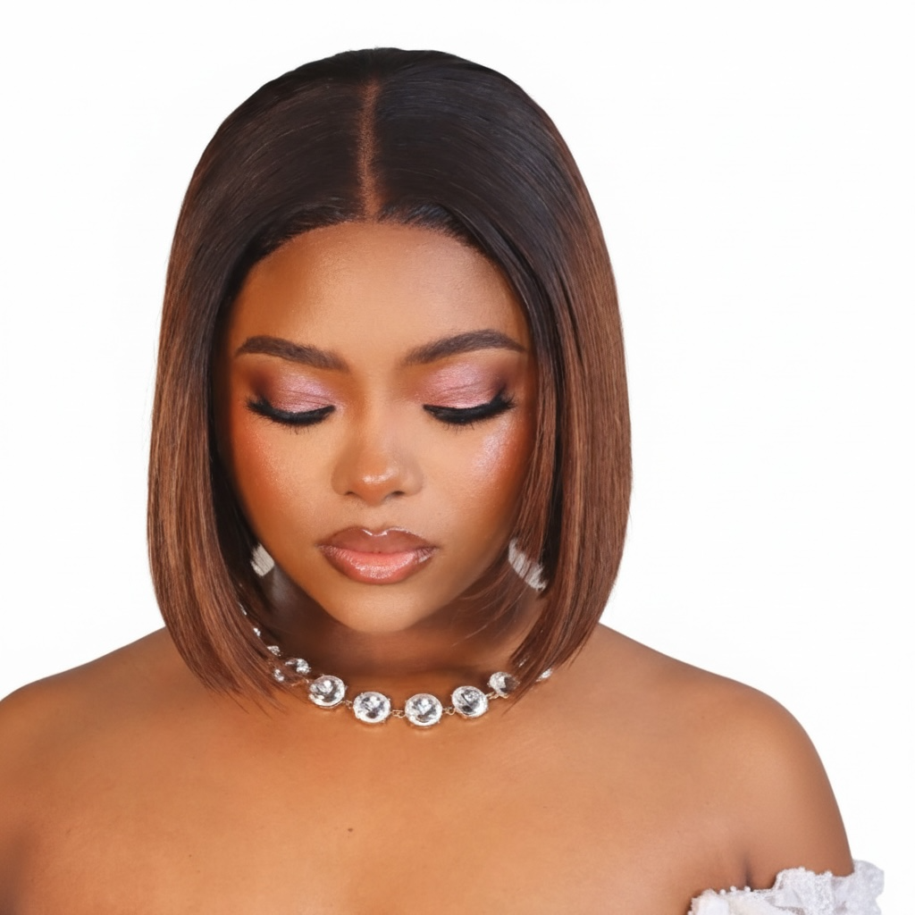 Bone Straight Vietnamese 5x5 Lace Wig Straight Col Ombre Brown 10 Inch